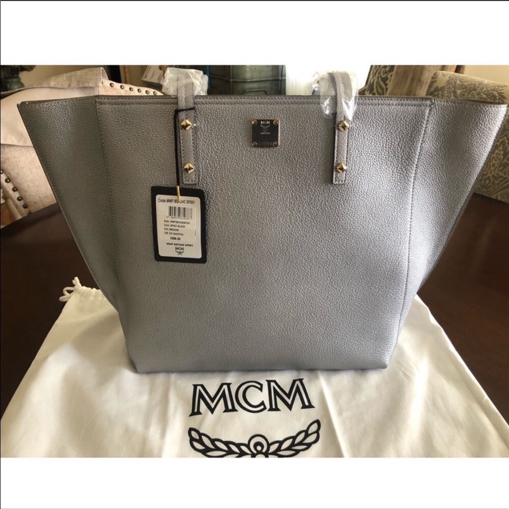 MCM Spike Silver Top Zipper Shopper Bag | NWT